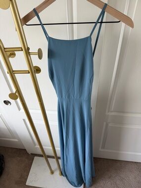 Lulu's Dusty Blue Strapless Maxi Dress